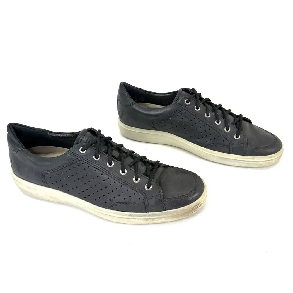 Ecco Soft 7 Cloud Sneakers Mens EU 47/US 14 Black Leather Perforated Shoes